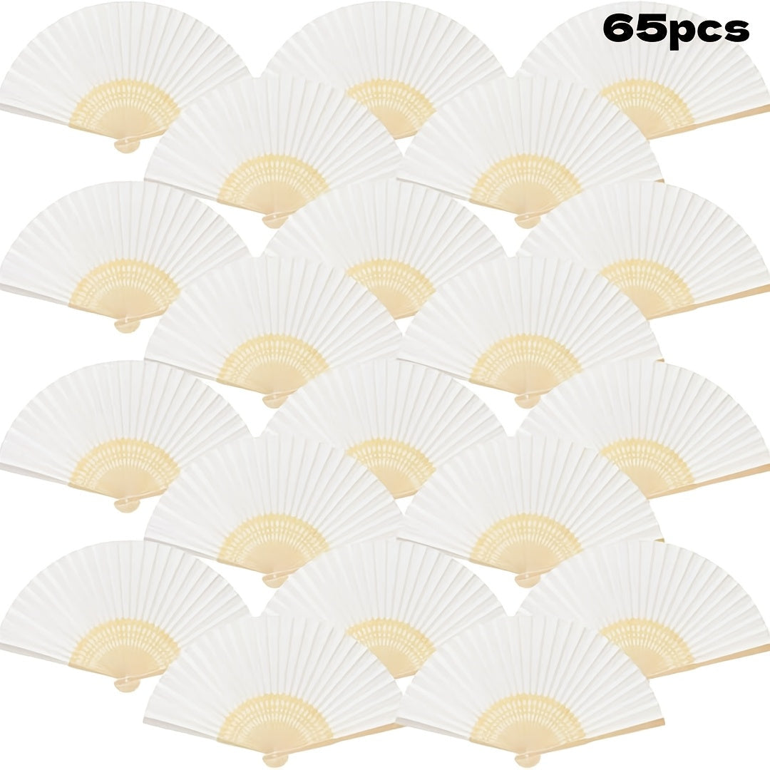 Hand Fans - Paper Folding Bulk White Handheld Bamboo Handle 20/50/65 Pack for Wedding - product detail view 16