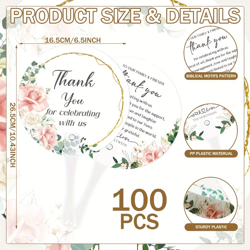 Hand Fans - Wedding Bulk 100pcs Plastic Handheld Favor for Guests, Bridal Shower & - product detail view 2