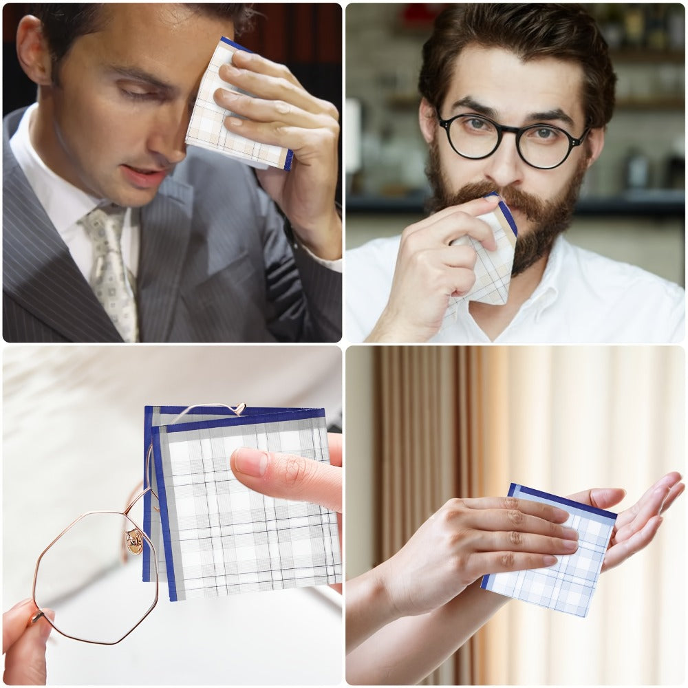 Handkerchiefs - Men's Cotton 12 Pack Soft Plaid Hankies Pocket Squares for Daily Use - product detail view 6