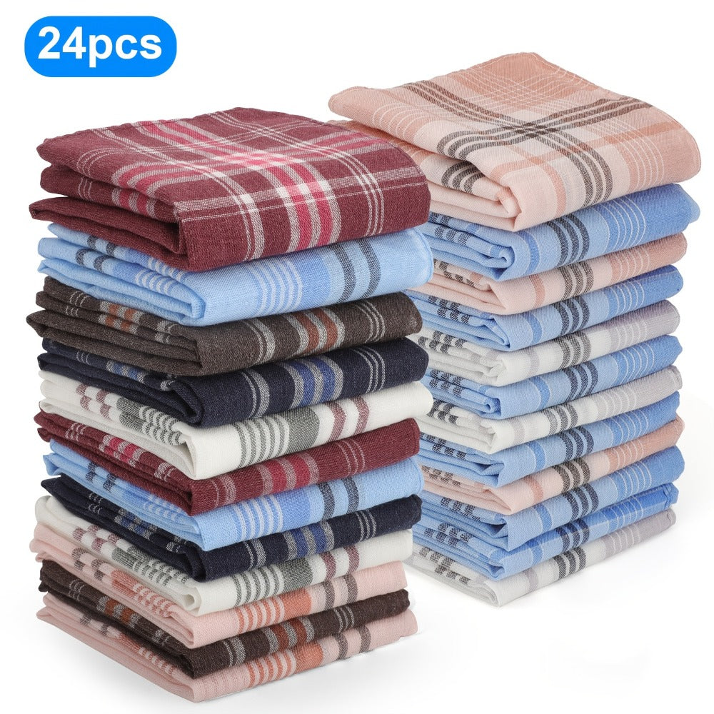 Handkerchiefs - Men's Cotton 24pcs Classic Retro Stripes Plaid Reusable Square Hankies - main product view