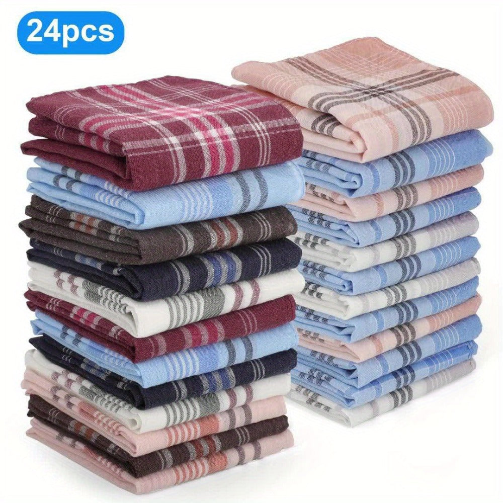 Handkerchiefs - Men's Cotton 24pcs Classic Retro Stripes Plaid Reusable Square Hankies - product detail view 9
