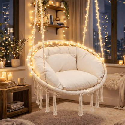 Hanging Chair with Macrame Weave and Mounting Kit for Living Room detail image - detail view 10