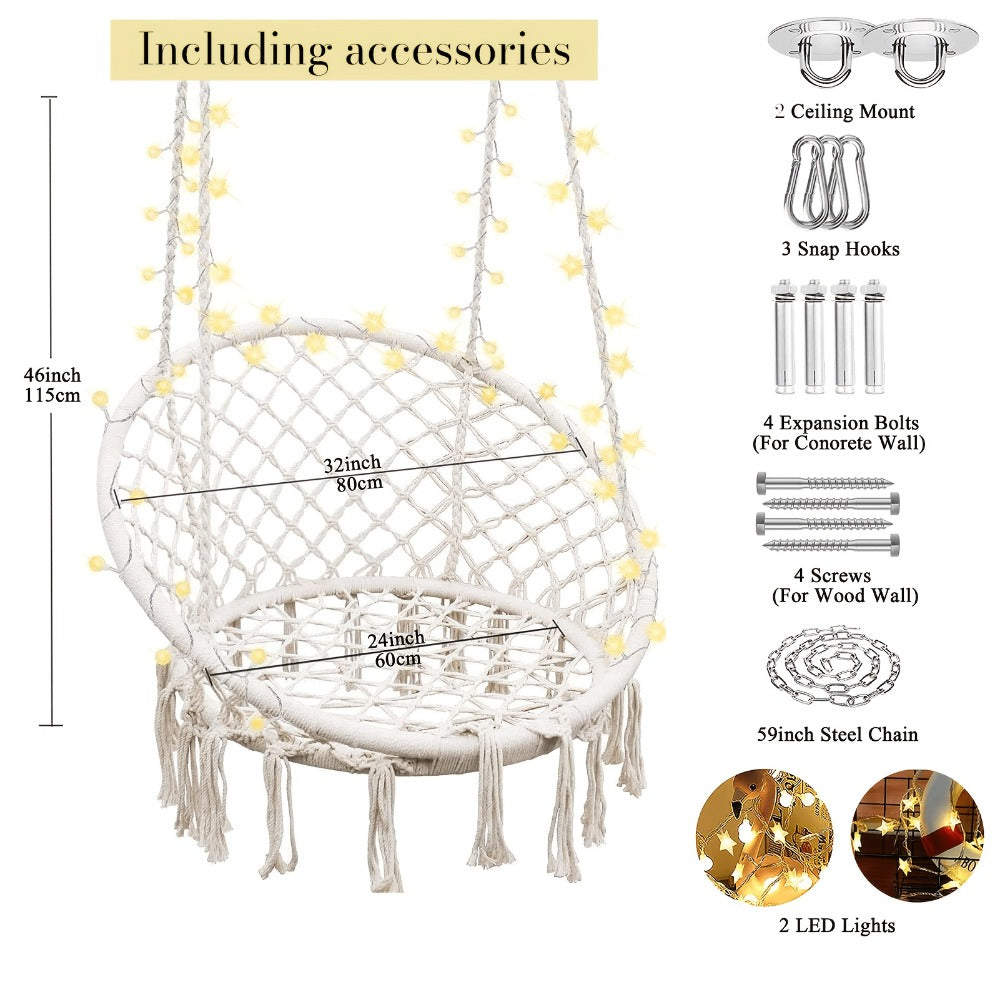 Hanging Chair with Macrame Weave and Mounting Kit for Living Room detail image - detail view 4