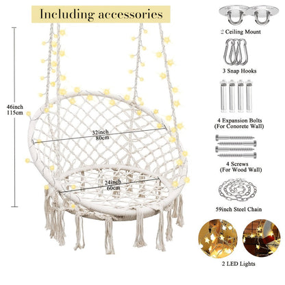 Hanging Chair with Macrame Weave and Mounting Kit for Living Room detail image - detail view 4
