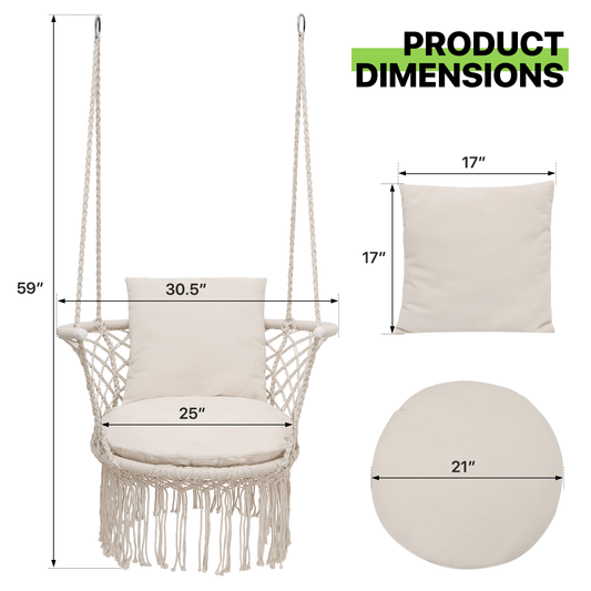 Hanging Swing Chair with Macrame Weave and Armrests for Bedroom detail image