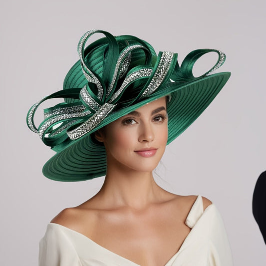 Hats - Church Hat Wide Brim Ladies Handmade Elegant Stone Embellished Sunday - product detail view 2