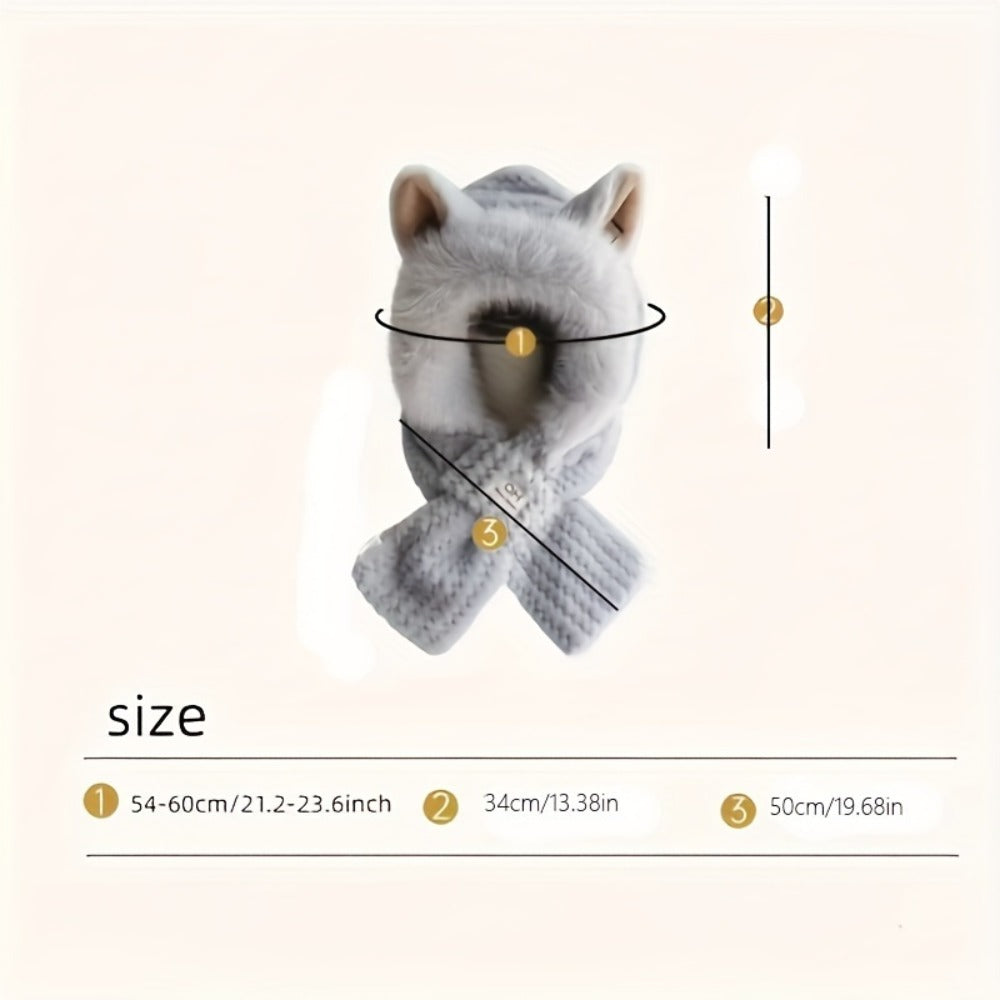 Hats & Scarves - Hooded Scarf Hat Set 2 Pack Plush Cartoon Ear Warm Winter Hat Windproof - product detail view 5