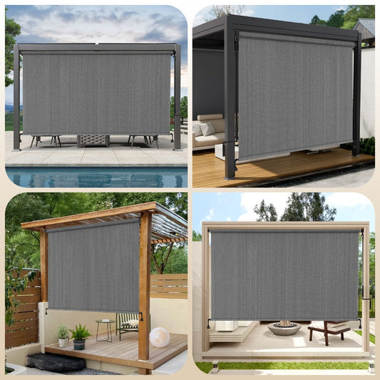 Outdoor Roller Shade for Patio - 90% UV Block HDPE Cordless Wand Blinds with Privacy shown in the main product view