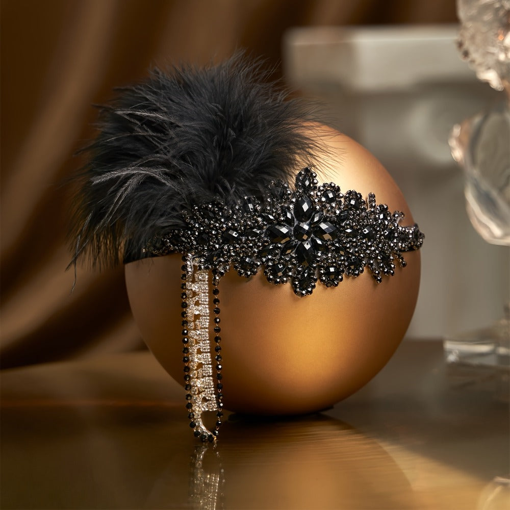 Headband for Women - 1920s Flapper for - Feather Headpiece with Chain - Roaring 20s Great - main product view