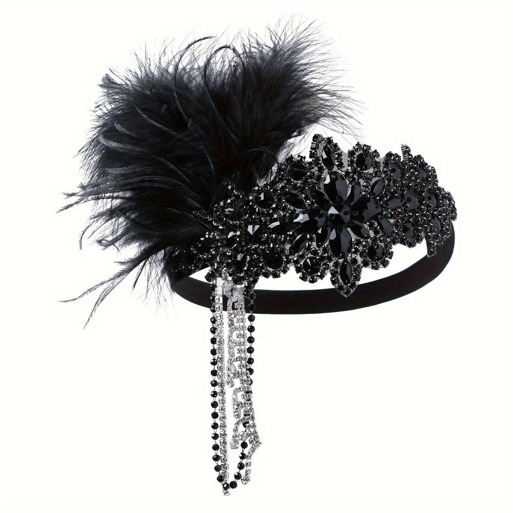 Headband for Women - 1920s Flapper for - Feather Headpiece with Chain - Roaring 20s Great - product detail view 3