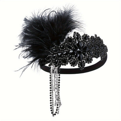 Headband for Women - 1920s Flapper for - Feather Headpiece with Chain - Roaring 20s Great - product detail view 3
