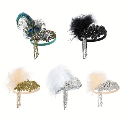 Headband for Women - 1920s Flapper for - Feather Headpiece with Chain - Roaring 20s Great - product detail view 4