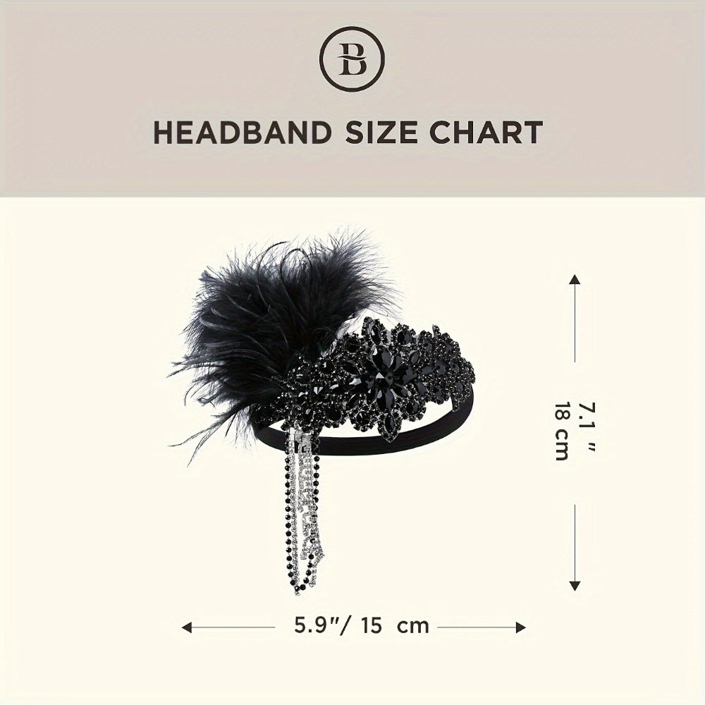 Headband for Women - 1920s Flapper for - Feather Headpiece with Chain - Roaring 20s Great - product detail view 6