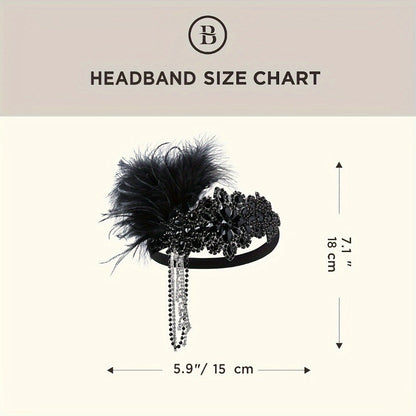 Headband for Women - 1920s Flapper for - Feather Headpiece with Chain - Roaring 20s Great - product detail view 6