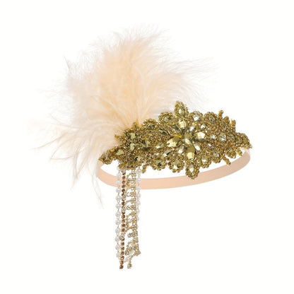 Headband for Women - 1920s Flapper for - Feather Headpiece with Chain - Roaring 20s Great - product detail view 7