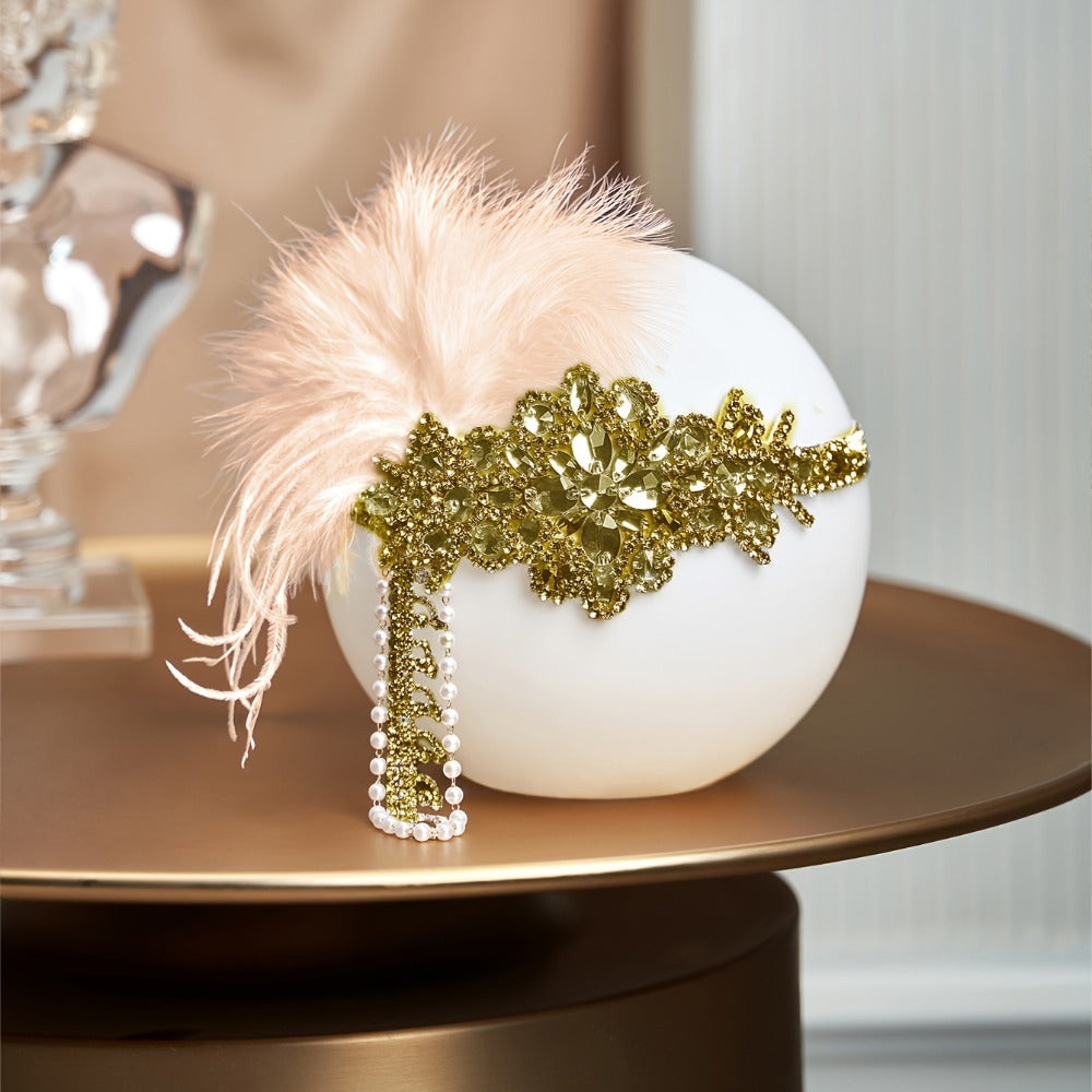Headband for Women - 1920s Flapper for - Feather Headpiece with Chain - Roaring 20s Great - product detail view 8