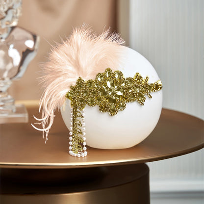 Headband for Women - 1920s Flapper for - Feather Headpiece with Chain - Roaring 20s Great - product detail view 8