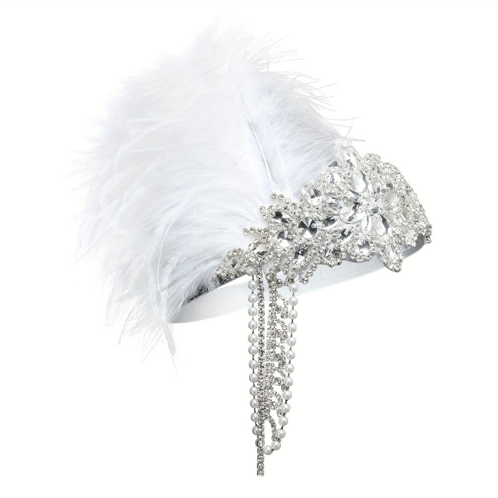 Headband for Women - 1920s Flapper for - Feather Headpiece with Chain - Roaring 20s Great - product detail view 9
