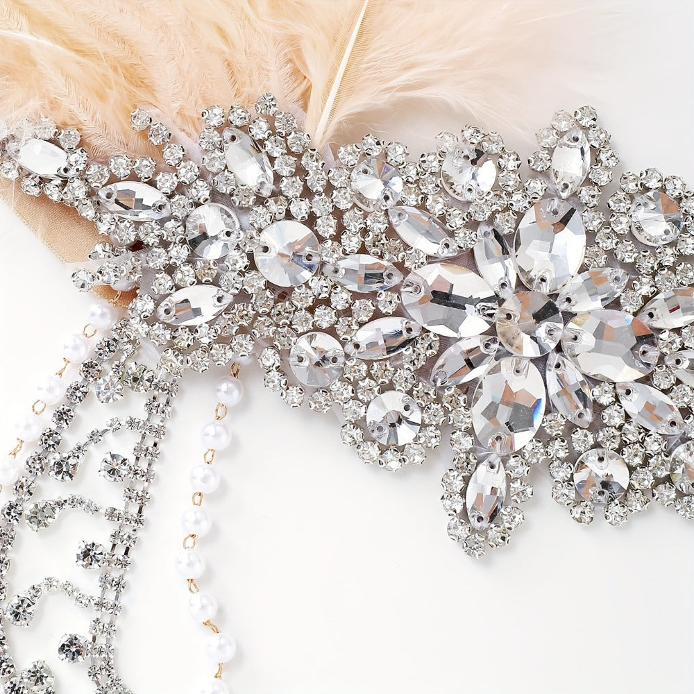 Headband for Women - 1920s Flapper for - Feather Headpiece with Chain - Roaring 20s Great - product detail view 12