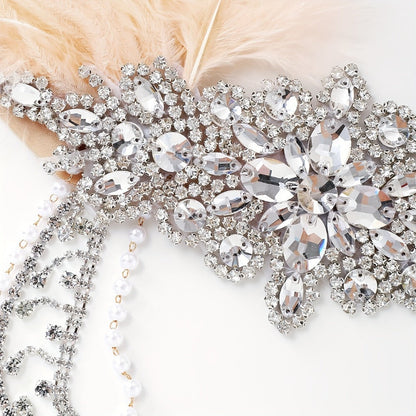 Headband for Women - 1920s Flapper for - Feather Headpiece with Chain - Roaring 20s Great - product detail view 12