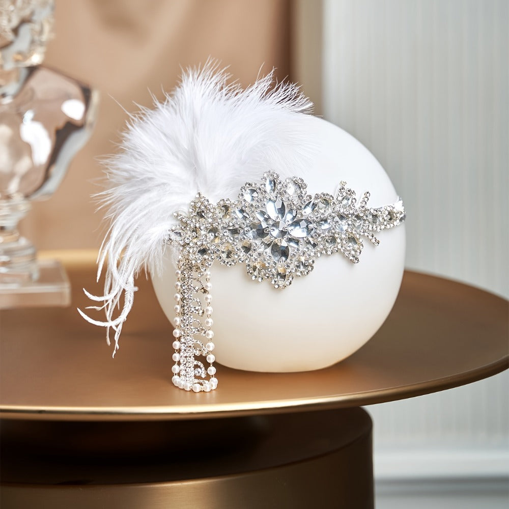 Headband for Women - 1920s Flapper for - Feather Headpiece with Chain - Roaring 20s Great - product detail view 13