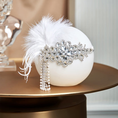 Headband for Women - 1920s Flapper for - Feather Headpiece with Chain - Roaring 20s Great - product detail view 13