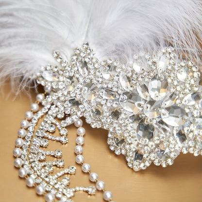 Headband for Women - 1920s Flapper for - Feather Headpiece with Chain - Roaring 20s Great - product detail view 14