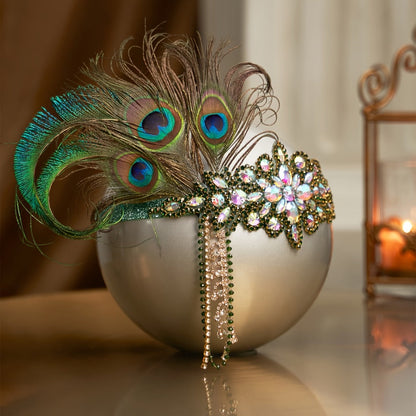 Headband for Women - 1920s Flapper for - Feather Headpiece with Chain - Roaring 20s Great - product detail view 15