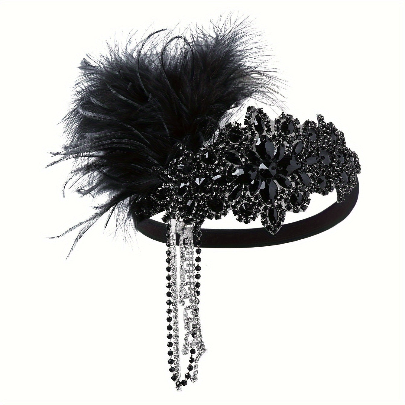 Headband for Women - 1920s Flapper for - Feather Headpiece with Chain - Roaring 20s Great - product detail view 17
