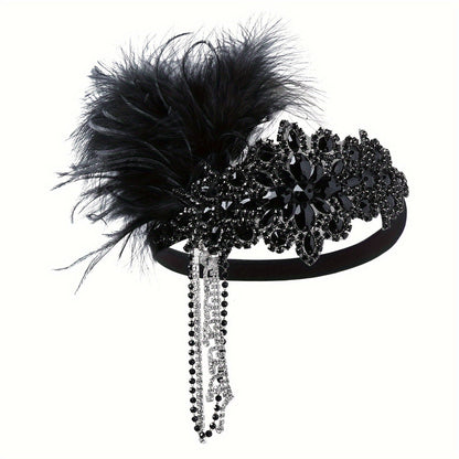 Headband for Women - 1920s Flapper for - Feather Headpiece with Chain - Roaring 20s Great - product detail view 17