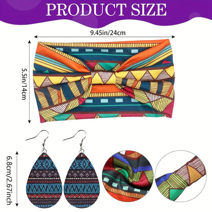Headband for Women - African Set for 4 Pcs Boho Wide Headscarf, Yoga Hair Bands, Earrings & - product detail view 2