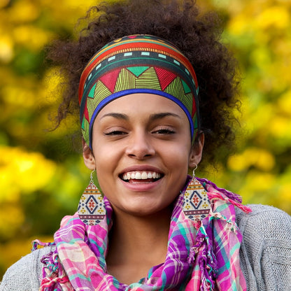 Headband for Women - African Set for 4 Pcs Boho Wide Headscarf, Yoga Hair Bands, Earrings & - product detail view 5