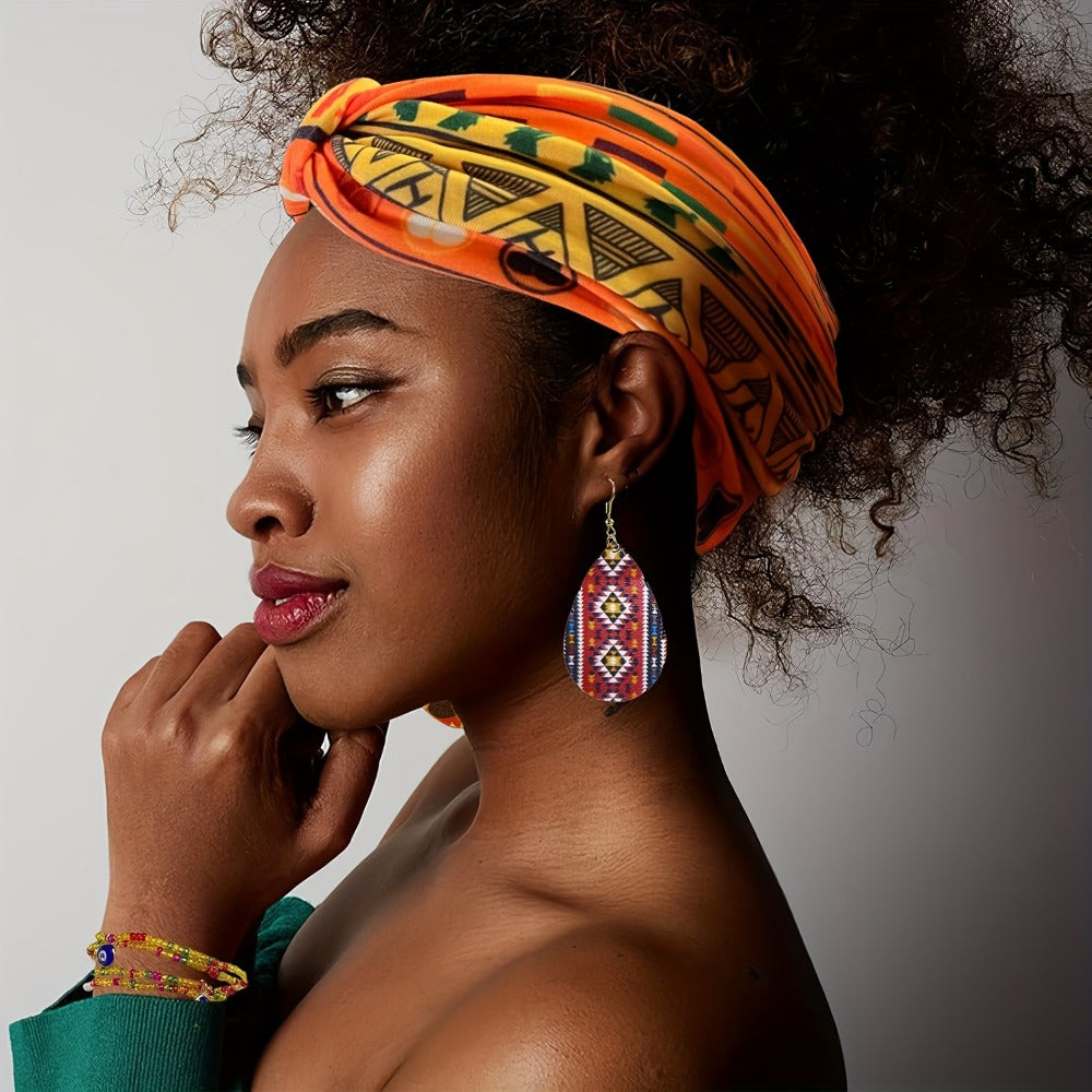 Headband for Women - African Set for 4 Pcs Boho Wide Headscarf, Yoga Hair Bands, Earrings & - product detail view 6