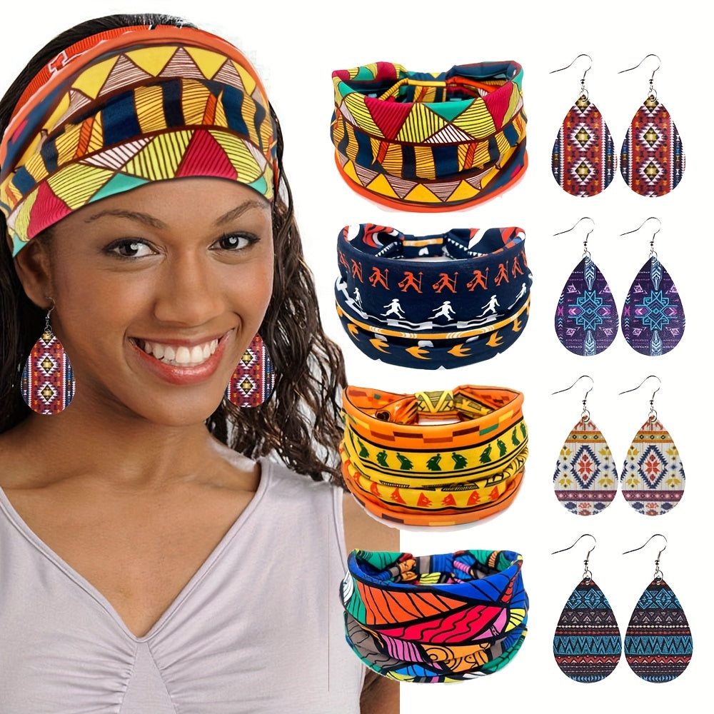 Headband for Women - African Set for 4 Pcs Boho Wide Headscarf, Yoga Hair Bands, Earrings & - product detail view 7