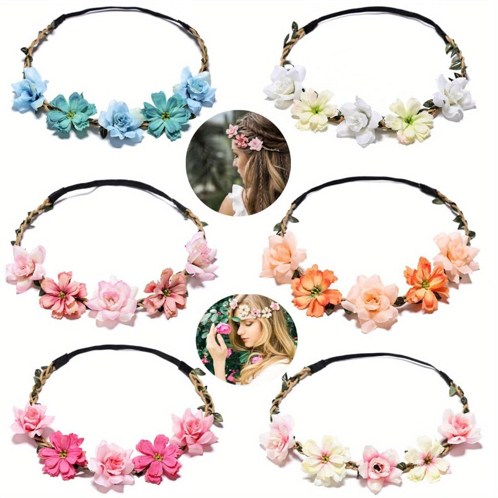 Headband for Women - Boho Floral Crown 12pcs - Adjustable Tiara Set for - Bohemian Bridal - product detail view 2