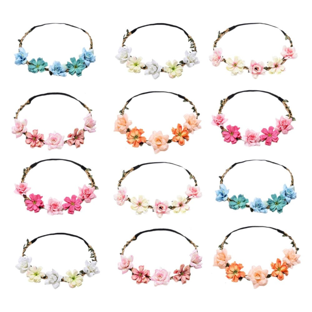 Headband for Women - Boho Floral Crown 12pcs - Adjustable Tiara Set for - Bohemian Bridal - product detail view 3