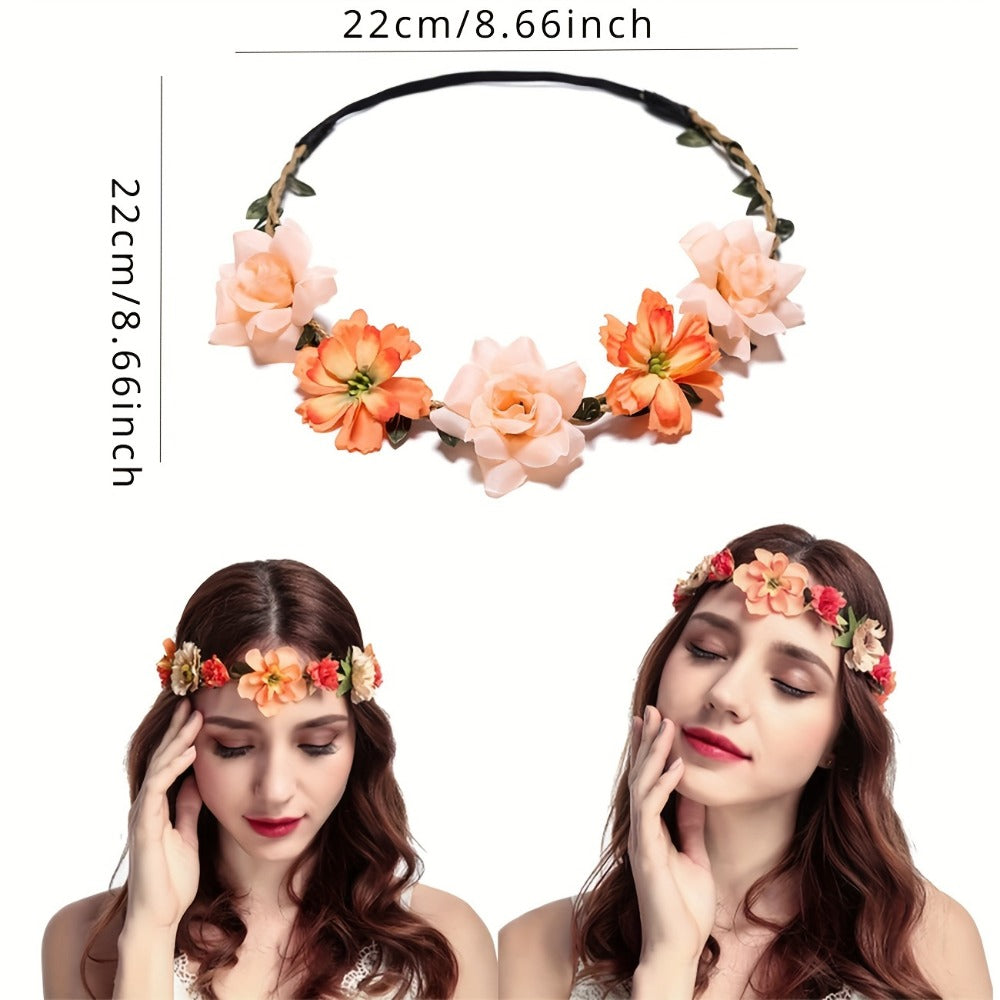Headband for Women - Boho Floral Crown 12pcs - Adjustable Tiara Set for - Bohemian Bridal - product detail view 5