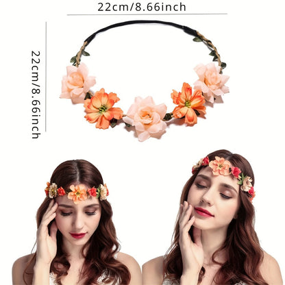 Headband for Women - Boho Floral Crown 12pcs - Adjustable Tiara Set for - Bohemian Bridal - product detail view 5