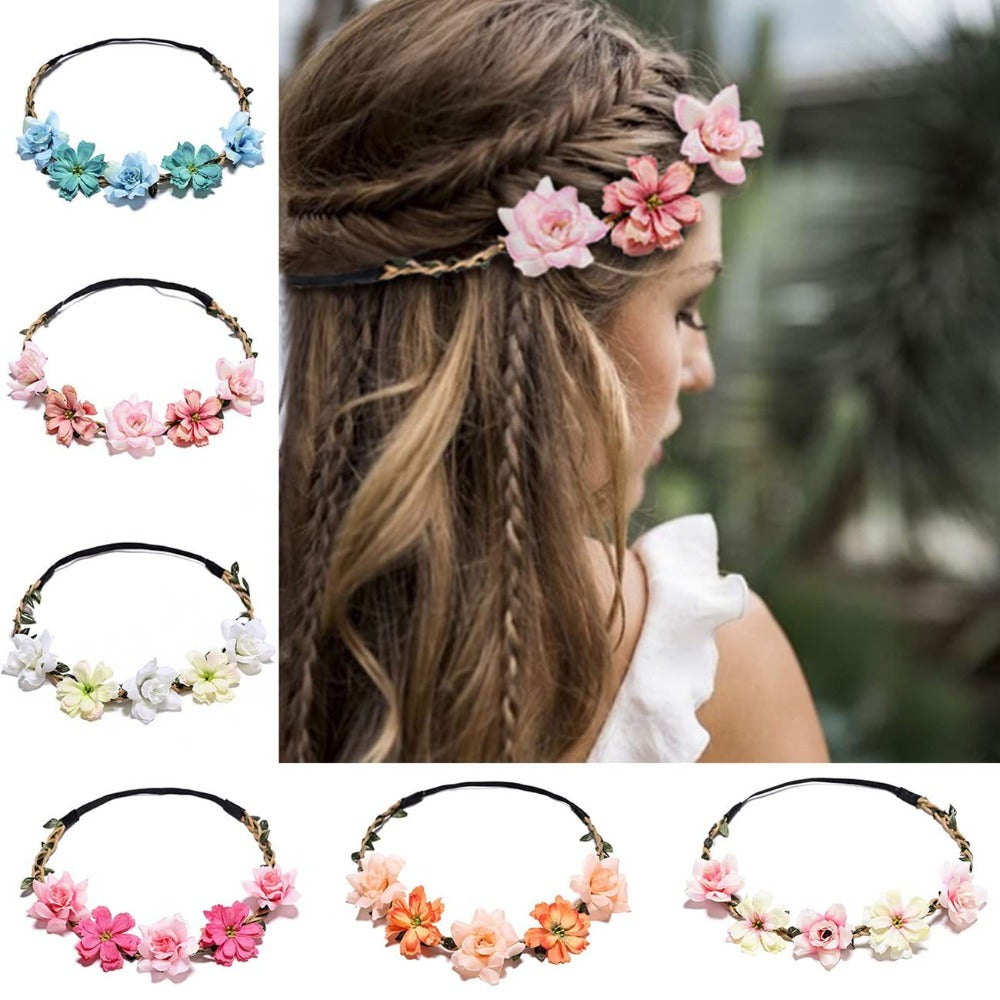 Headband for Women - Boho Floral Crown 12pcs - Adjustable Tiara Set for - Bohemian Bridal - product detail view 6
