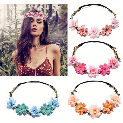 Headband for Women - Boho Floral Crown 12pcs - Adjustable Tiara Set for - Bohemian Bridal - product detail view 8