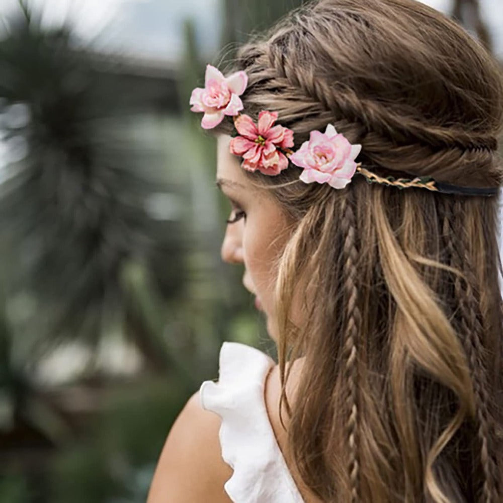 Headband for Women - Boho Floral Crown 12pcs - Adjustable Tiara Set for - Bohemian Bridal - product detail view 10