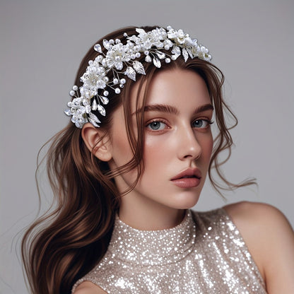 Headband for Women - Boho Floral Crown Bridal Headpiece - Handmade Resin Wedding Hair Accessory - product detail view 2