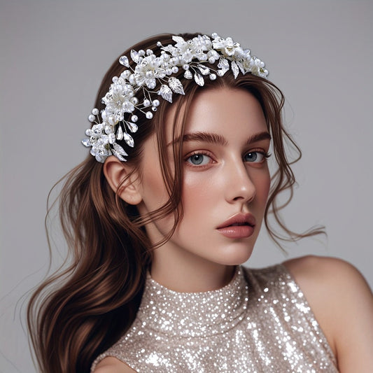 Headband for Women - Boho Floral Crown Bridal Headpiece - Handmade Resin Wedding Hair Accessory - product detail view 2