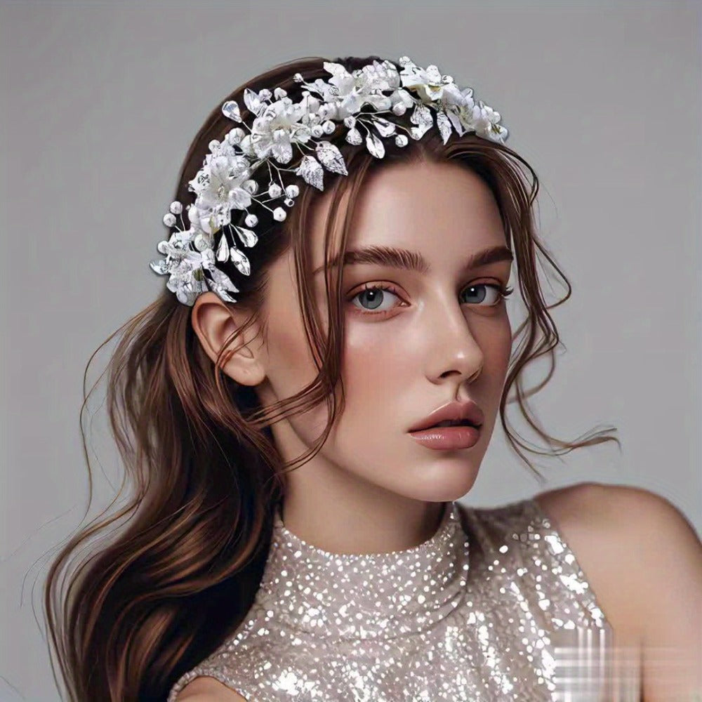 Headband for Women - Boho Floral Crown Bridal Headpiece - Handmade Resin Wedding Hair Accessory - product detail view 7