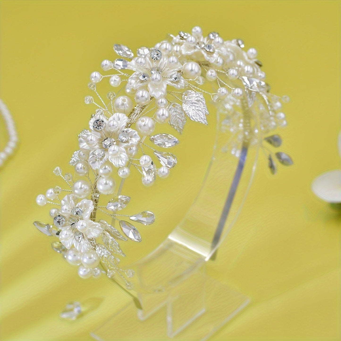 Headband for Women - Boho Floral Crown Bridal Headpiece - Handmade Resin Wedding Hair Accessory - product detail view 10