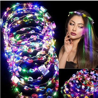 Headband for Women - LED Flower Crown Headdress Bulk Pack Glow in the Dark Light Up Floral - product detail view 2