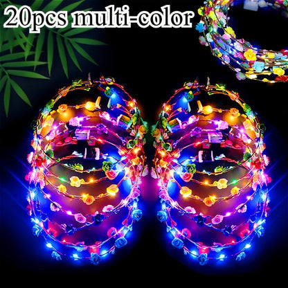 Headband for Women - LED Flower Crown Headdress Bulk Pack Glow in the Dark Light Up Floral - product detail view 3