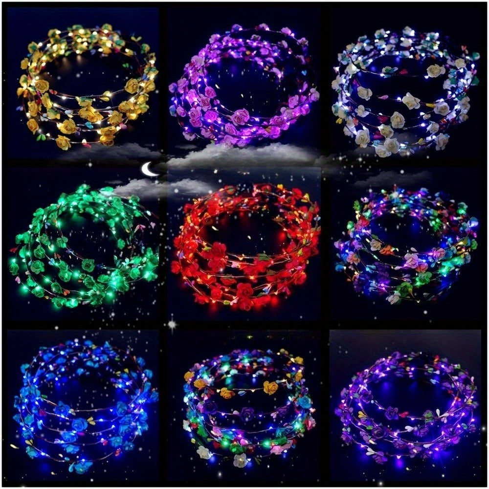 Headband for Women - LED Flower Crown Headdress Bulk Pack Glow in the Dark Light Up Floral - product detail view 5