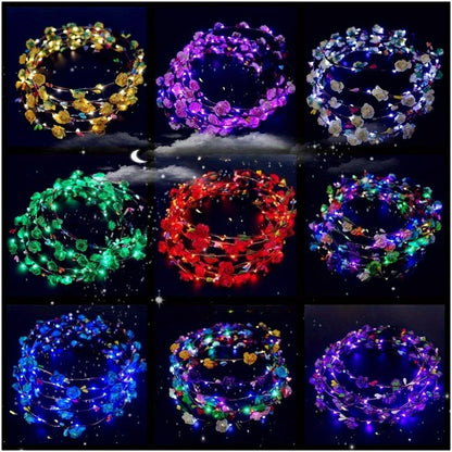 Headband for Women - LED Flower Crown Headdress Bulk Pack Glow in the Dark Light Up Floral - product detail view 5