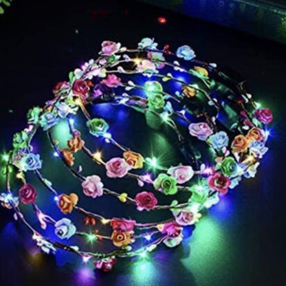 Headband for Women - LED Flower Crown Headdress Bulk Pack Glow in the Dark Light Up Floral - product detail view 6